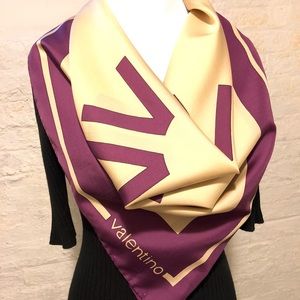 Vintage Valentino Scarf - Plum and Beige - Square
